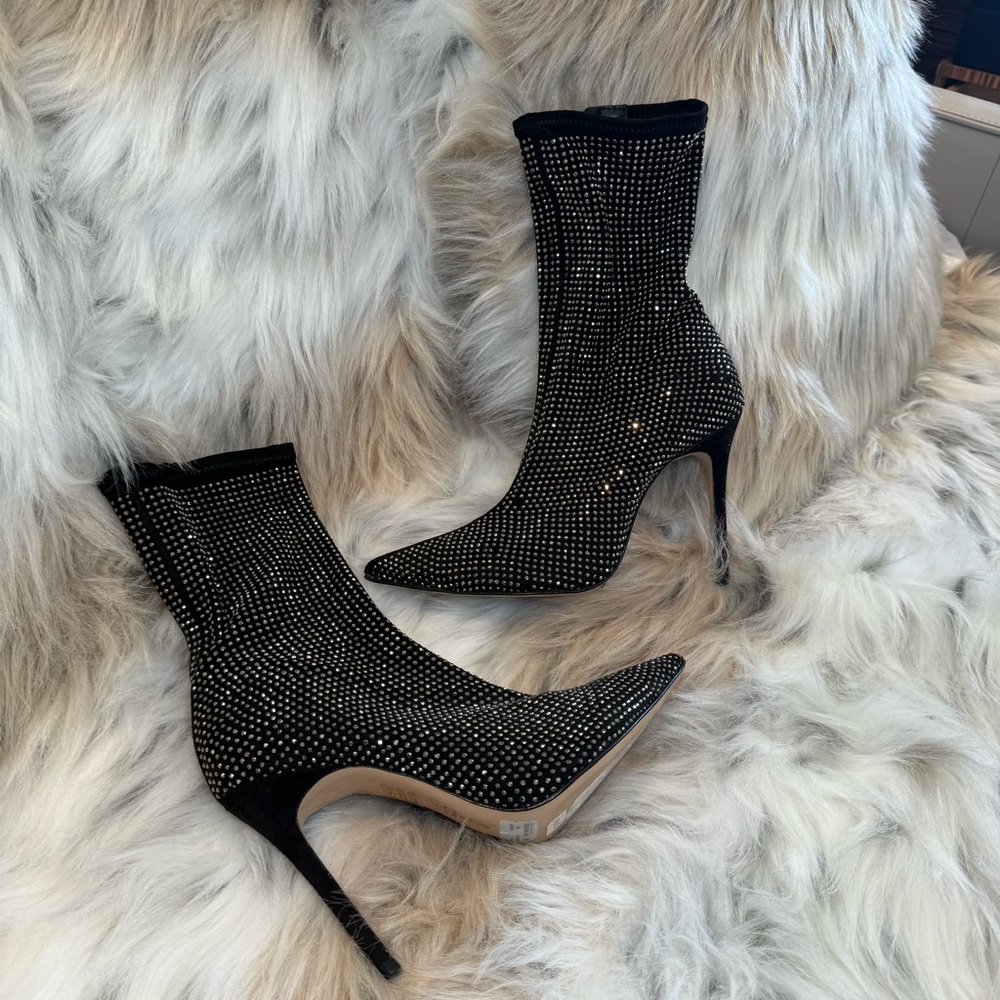 Schutz Sybil Studded Point Toe High Heel Booties